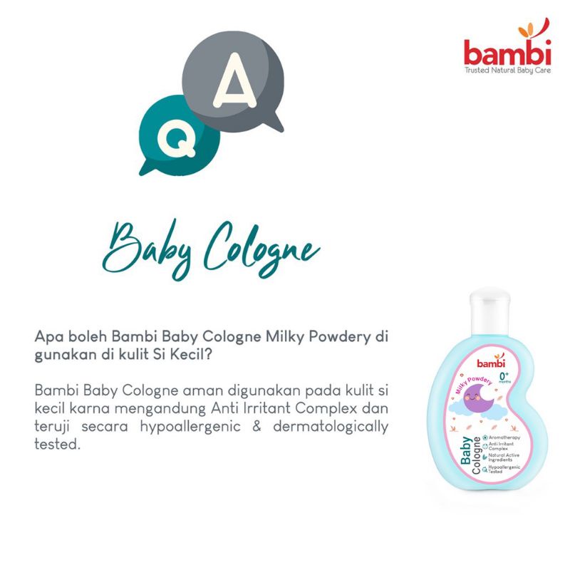 Bambi Baby Cologne 100ml, Pewangi anak bayi Floral, milky, breezy Bambi