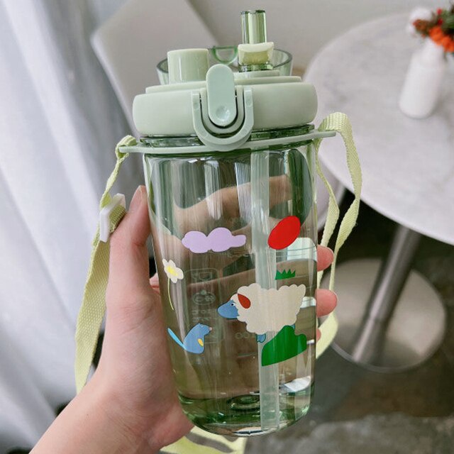 BOTOL MINUM ANAK SEDOTAN DAN TALI 550ML-650ML BPA FREE  / BOTOL MINUM 2 SISI 480 ML 2IN1  7305 7306