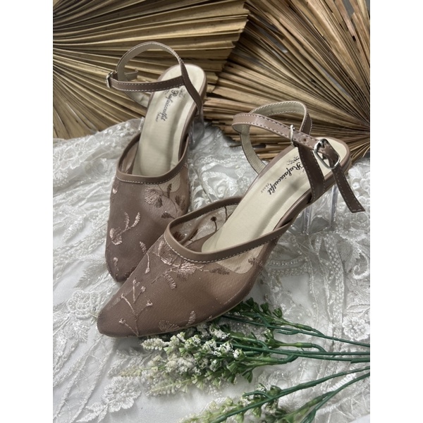 sepatu wedding rafaizoutfit wanita pesta mocca tali 7cm kaca