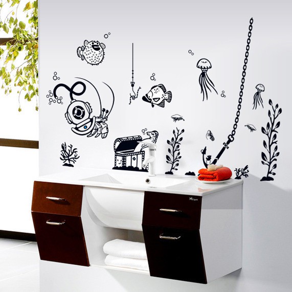 RELIZA WALLSTICKER RUMPUT LAUT IKAN FISH FUGU KAMAR MANDI TOILET WALL STICKER DINDING AY9040