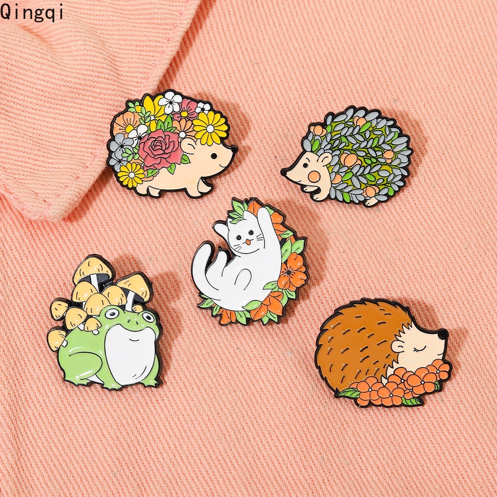 Bros Pin Enamel Desain Kartun Hewan Kucing Katak Landak Bunga Lucu Untuk Anak