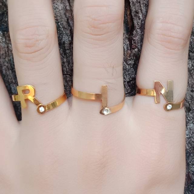 Cincin Wanita Inisial Huruf Lapis Emas Cincin Fashion Cincin Nama Cincin Murah Cincin Keren Cantik