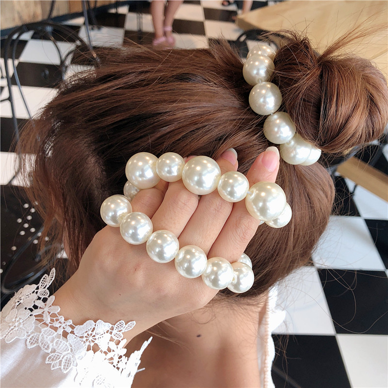 YEEZII Ikat Rambut Tali Karet Elastis Hias Mutiara Gaya Korea Untuk Wanita