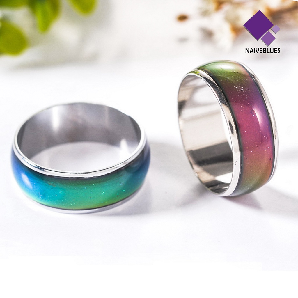 Naiveblue Cincin Mood Ring Berubah Warna Sesuai Suhu Bahan Baja Untuk Pasangan / Pria / Wanita