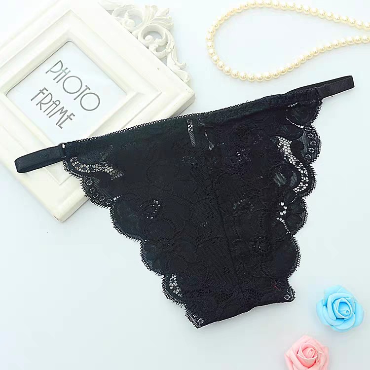 Celana Dalam Wanita Celana pola bunga Transparan thong C078-Hitam