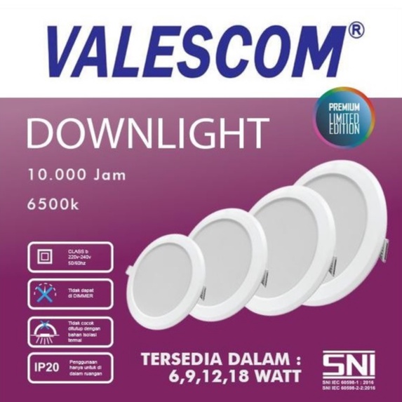 Lampu Downlight LED Bulat Valescom 6w 9w 12w 18w 6 watt 9 watt 12 watt Led Panel