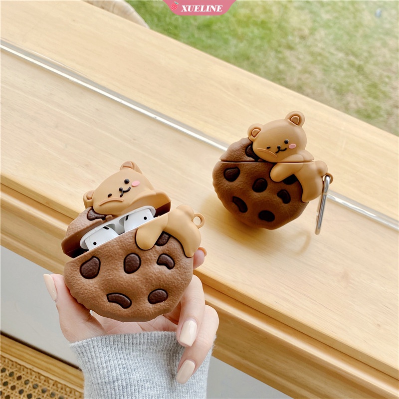 Casing soft case Silikon Motif Kartun cookie bear Untuk AirPods 1 / 2 pro