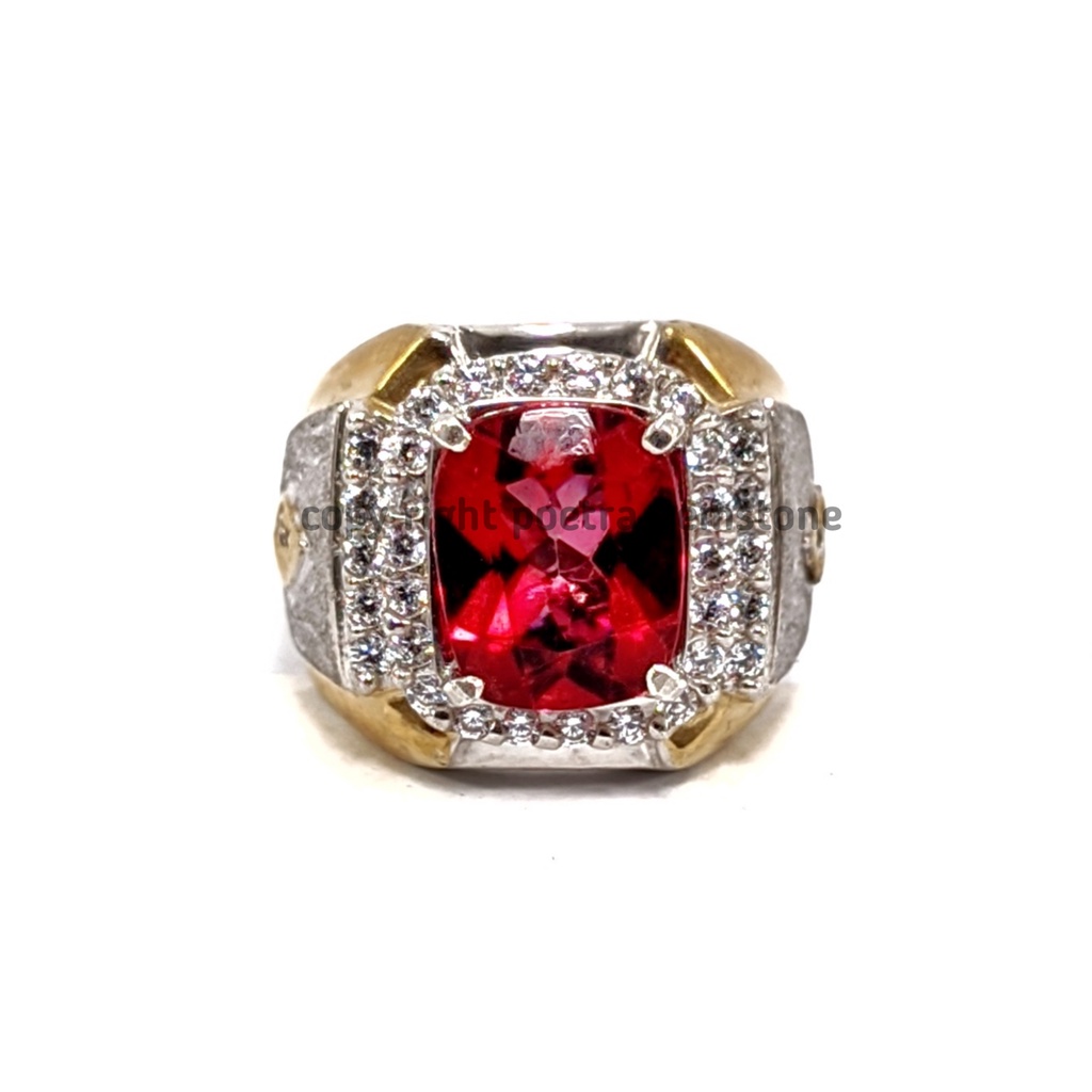 Natural Batu Permata Red Topaz Octagon Ring Perak RT01