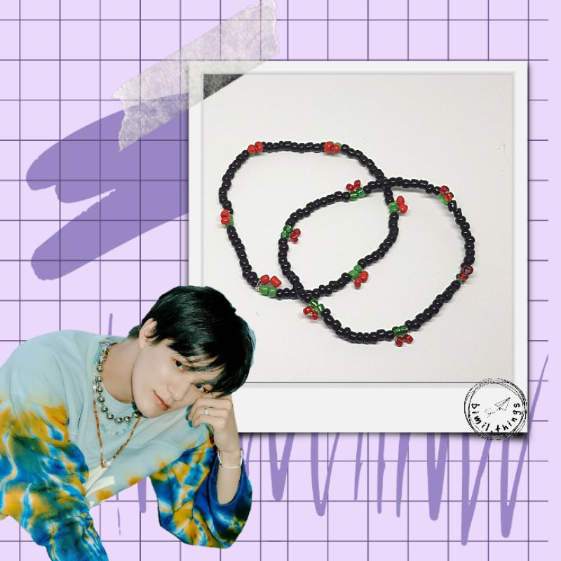 JENO NCT Inspired Bracelet | CUSTOM Gelang KPOP | Jeno Bracelet Black Series | Gelang Cherry Hitam