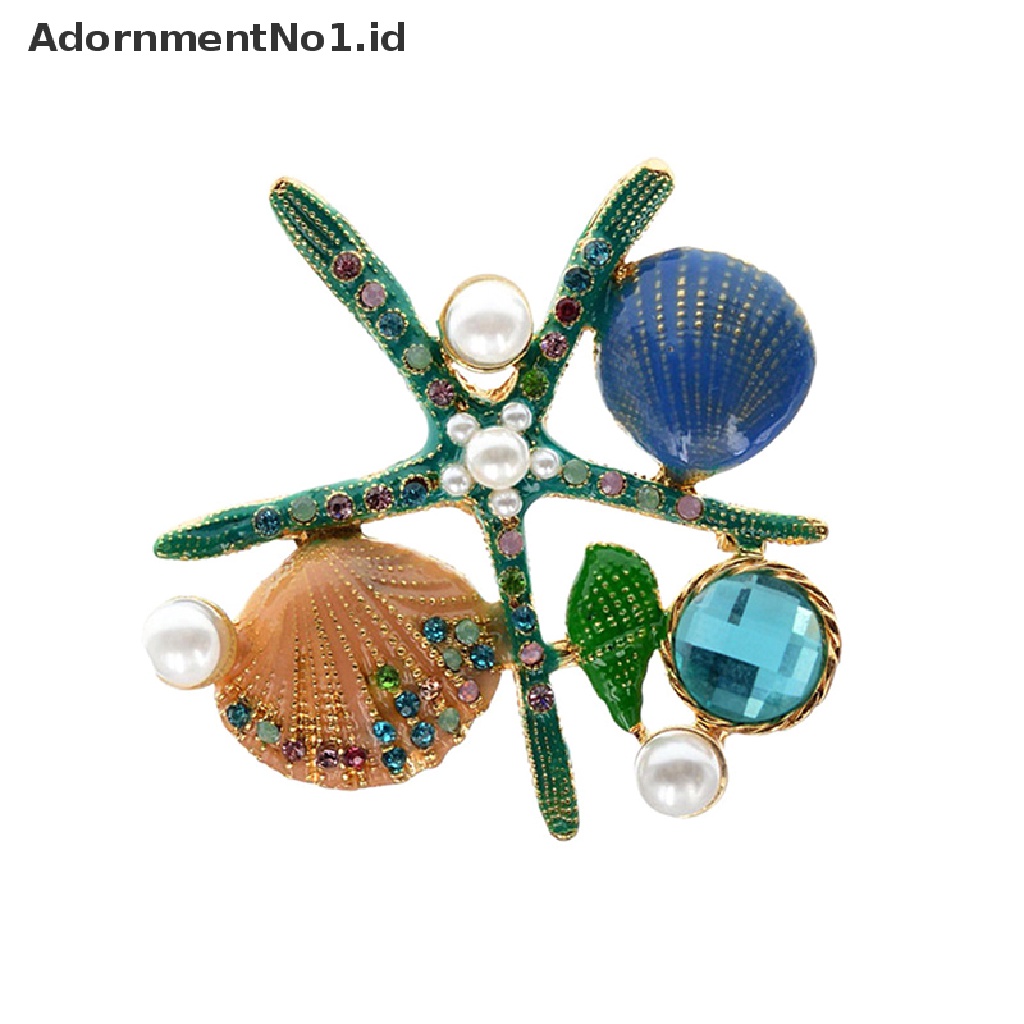 (AdornmentNo1) Pin Bros Bintang Laut + Kerang Hiasan Mutiara + Berlian Imitasi