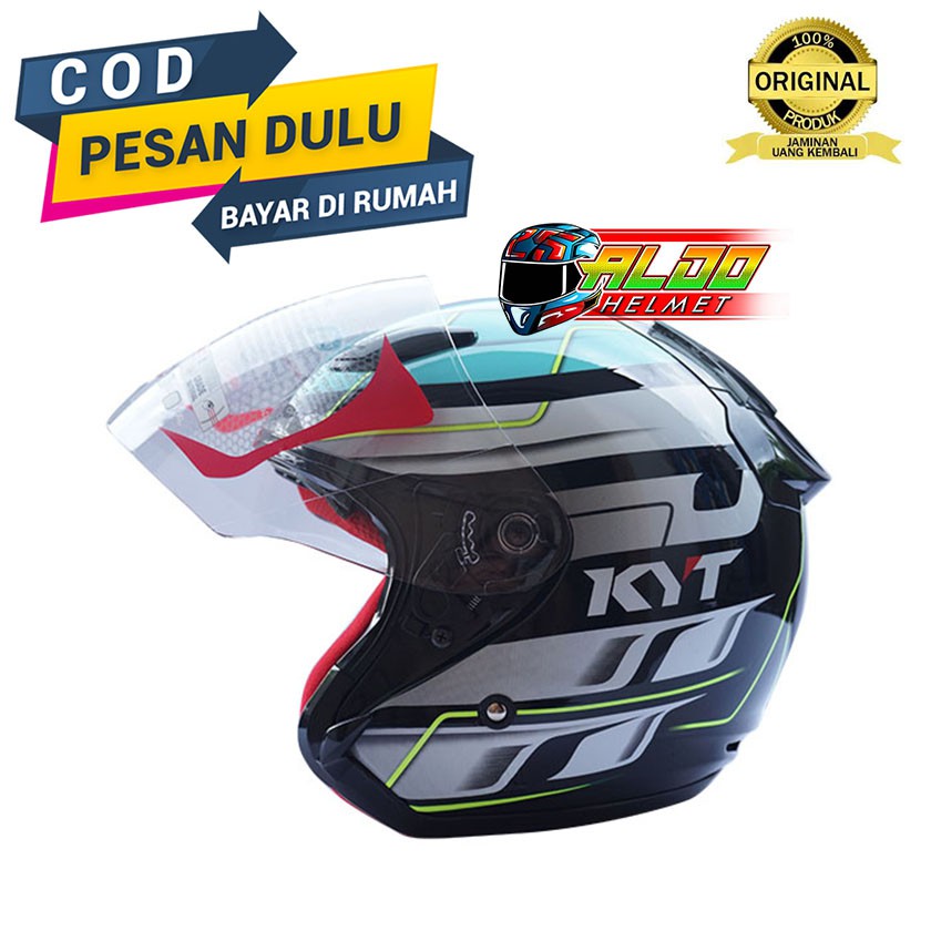 HELM KYT DJ MARU MOTIF #13 BLACK BLUEIS YELLOW | HALF FACE SNI DJ MARU ORIGINAL