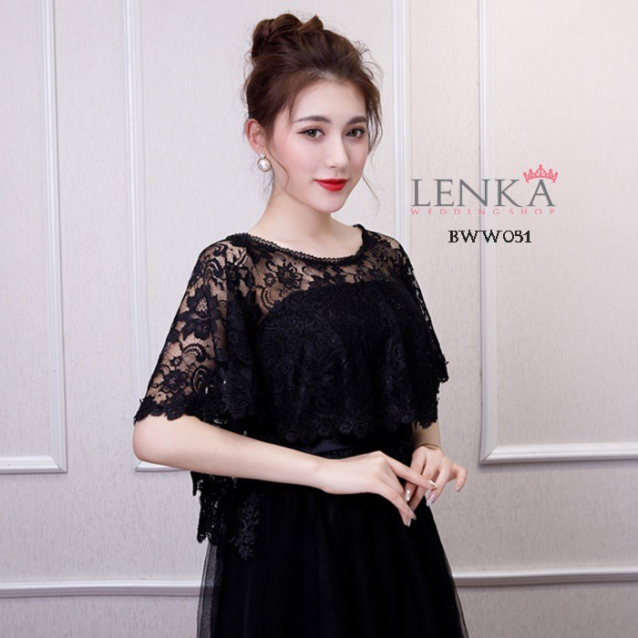 [BISA COD] AKSESORIS WEDDING BOLERO PENGANTIN RENDA BROKAT HITAM BWW051