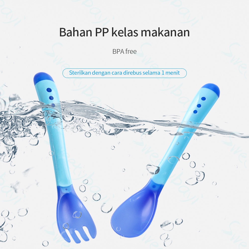 Sweetybayi 1PCS sendok Makan Bayi Sensor Panas / Spoon Fork Set Heat Sensing Garp