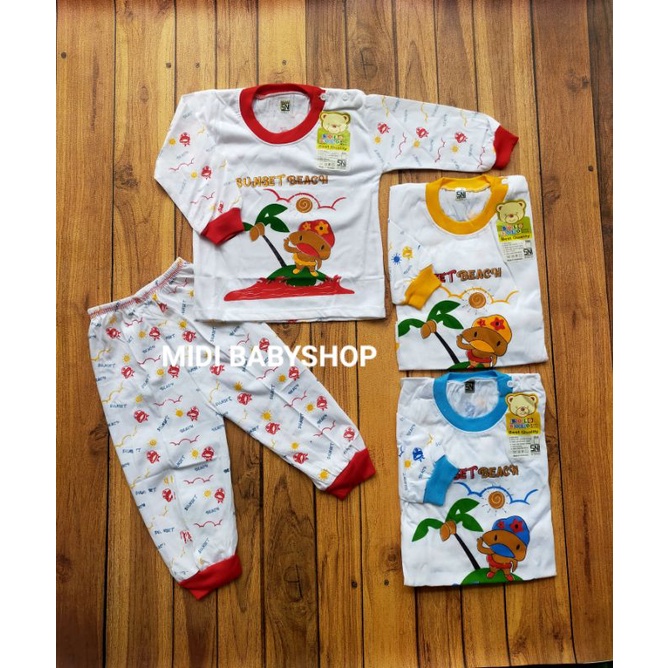 Setelan Piyama Baju Bayi Panjang Kancing Pundak 3-18 Bulan Bolo Bolo Motif Sunset Beach