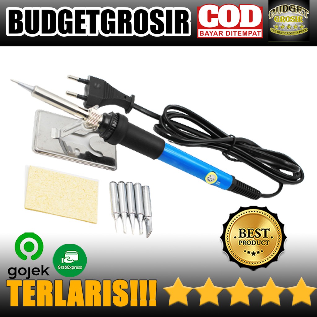 Solder Iron Adjustable Fast Heating Temperature 60W with 5 Tips - Taffware