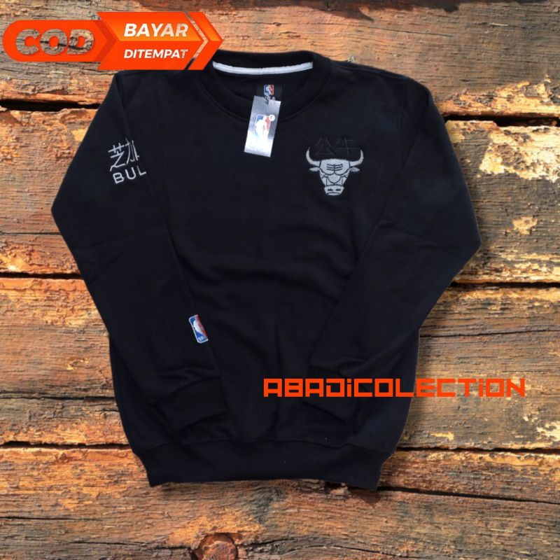 Sweater Crewneck Pria Wanita Bulls Bordir Full Tag & Label