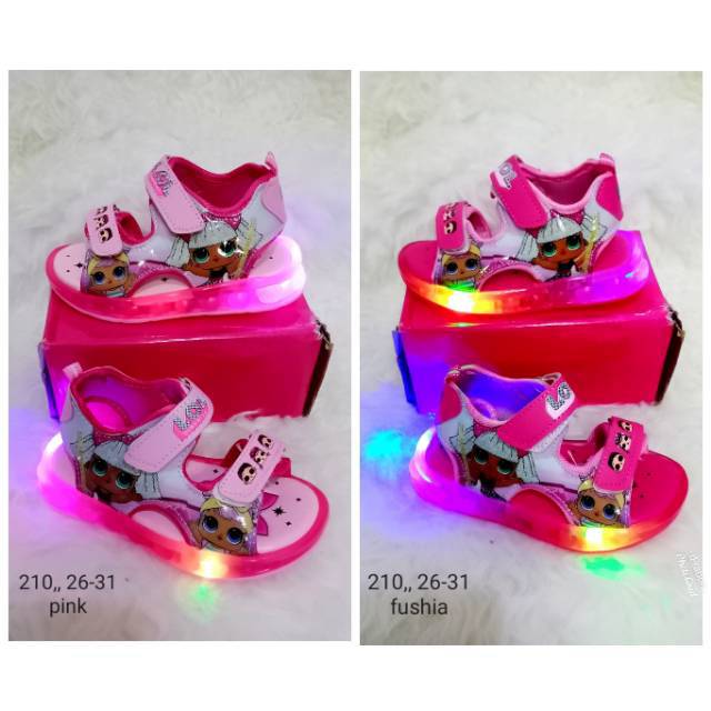 Sandal sepatu lampu Lol lol frozen pink import murah promo