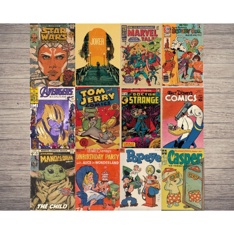 

[12 pcs] Poster vintage retro cartoon 90-an uk. A5