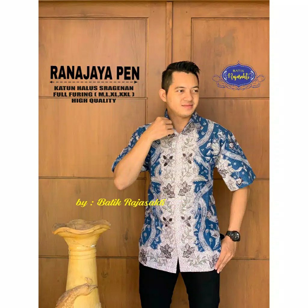 Batik Solo Ranajaya Pendek Kemeja Pria Katun Halus Full Furing
