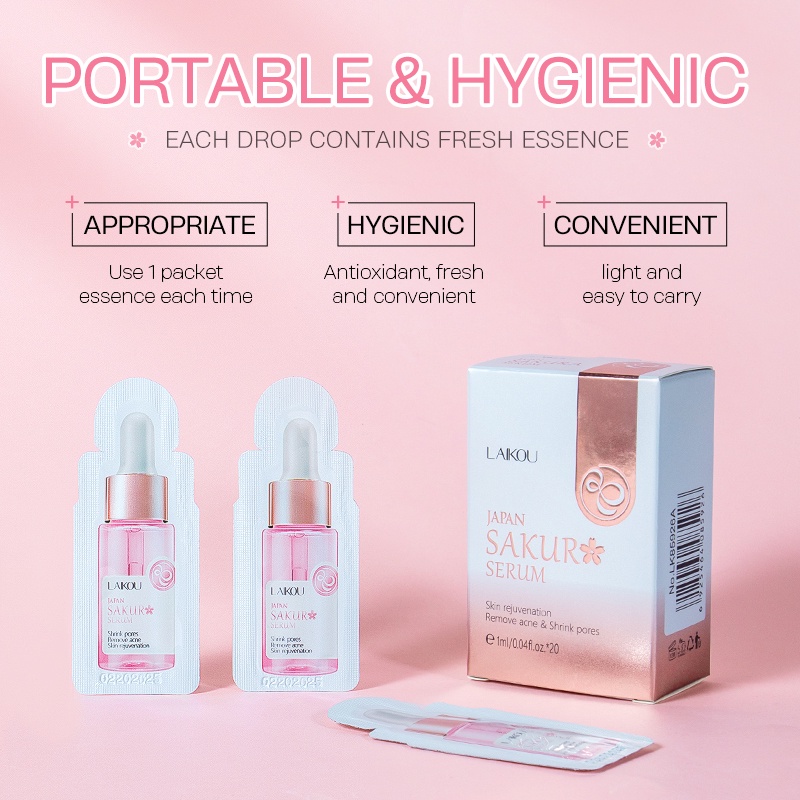 LAIKOU Sakura Sachet Serum Mencerahkan Mengencangkan Pori-pori Essence Memudarkan Noda 20pcs