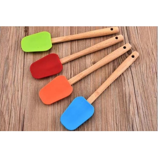 Spatula Sendok Silicone Spatula Silikon Gagang kayu Sutil Tahan Panas