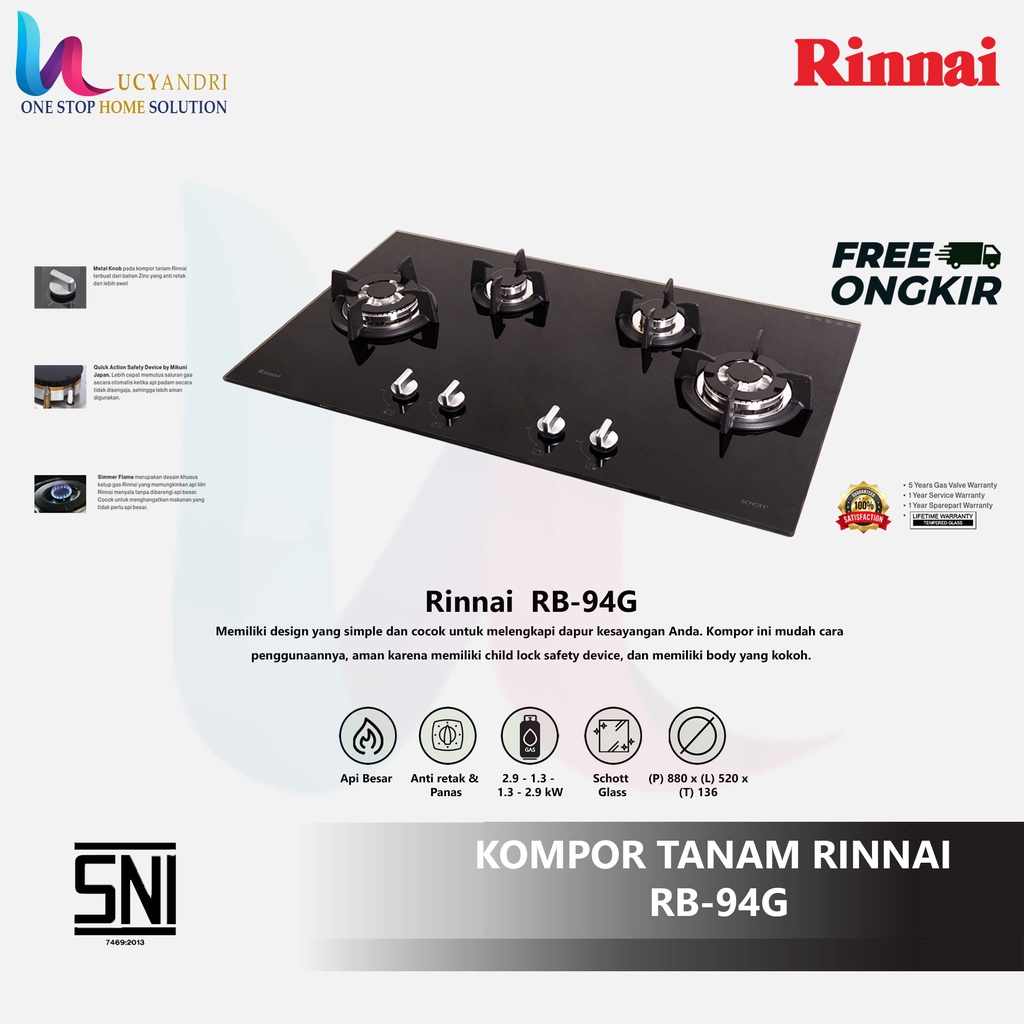 Rinai Kompor Gas Tanam 4 Tungku Rinnai RB-94G / RB 94 G FREE ONGKIR
