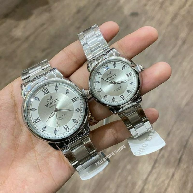 JAM MIRETE ORIGINAL COUPLE ANTI AIR RANTAI GARANSI ORIGINAL FASHION PRIA WANITA ELEGAN KUARSA JAM IMPORT TERBARU (Bisa Satuan) JAM tangan Cowok Anti AIR_JAM tangan Cewek Anti Air COUPLE/SEPASANG  JAM TANGAN MIRETE ORIGINAL STRAP RANTAI ANTI KARAT BAJA