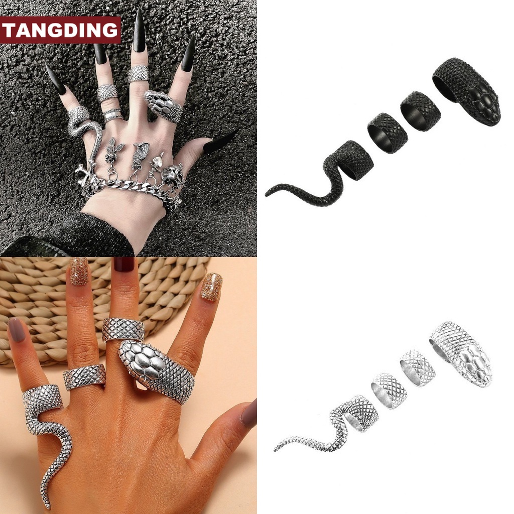 【COD Tangding】4pcs / set Cincin Bentuk Ular Kobra Gaya Retro Eropa Amerika Hip hop Punk