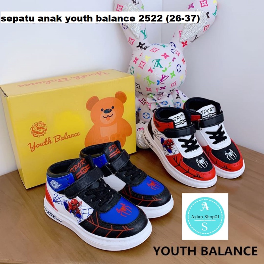 SEPATU  IMPORT ANAK COWOK KARAKTER SPIDERMAN YOUTH BALANCE 2522 (26-37)..cocok dipakai untuk anak-anak karena bahannya lembut warna tidak luntur dan tahan lama Sepatu sekolah sepatu paut sepatu anak tk ( COD )