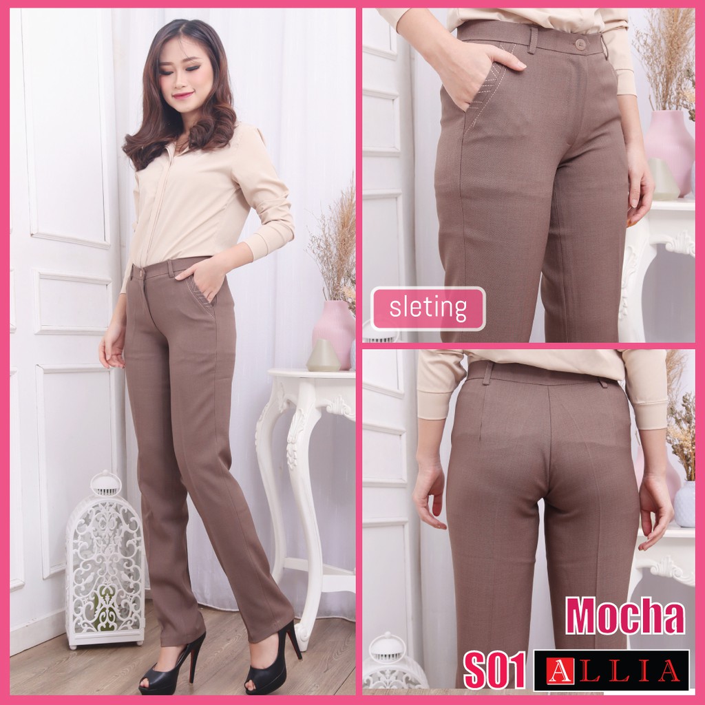 ALLIA S01 MOCHA M - 6L - CELANA KERJA WANITA JUMBO - CELANA BAHAN WANITA