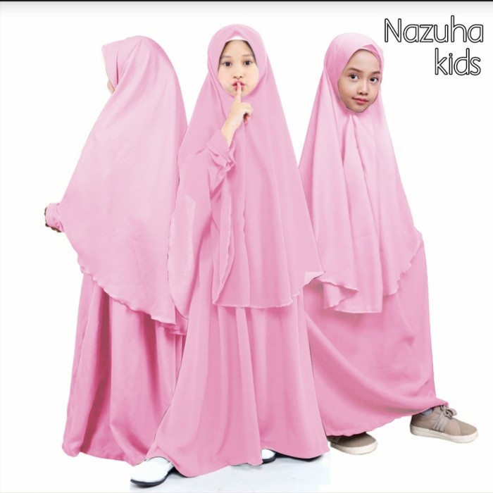 muslim gamis set hijab anak perempuan NAZUHA . 8 - 11 tahun - PINK