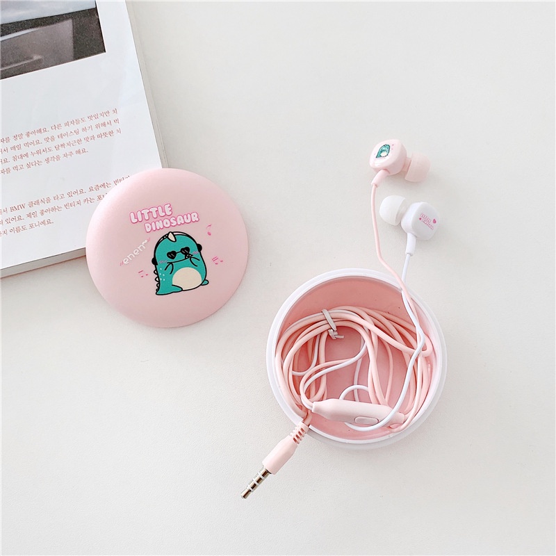 Headset Earphone In-ear Kabel 3.5mm Bass Dengan Mic + Kotak Penyimpanan Untuk Wanita