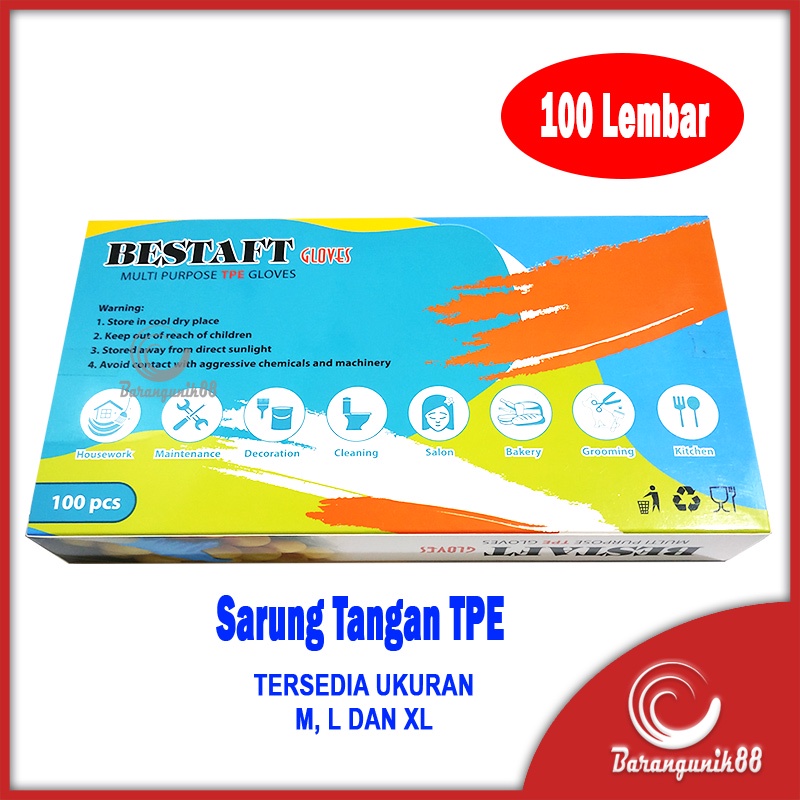 Sarung Tangan TPE Sekali Pakai Food Safe 100pcs Multi Purpose TPE Hand Gloves Disposable