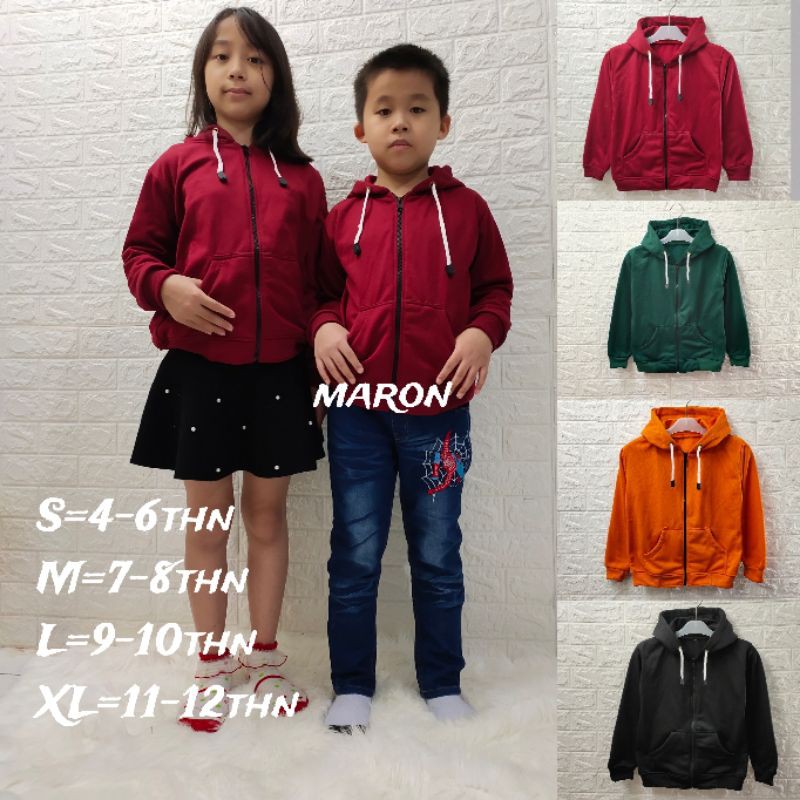 sweater hoodie Zipper polos anak bahan fleece umur 4-12 tahun bisa bayar COD