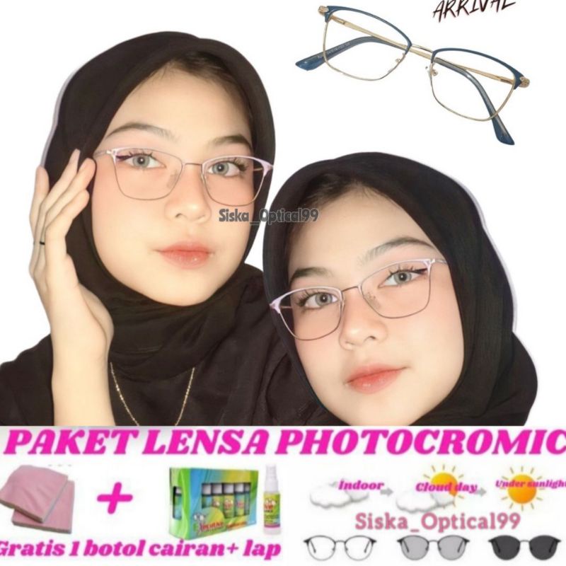 Frame Kacamata Cat Eye Wanita  (Paket Frame+Lensa) Kacamata Photocromic | Kacamata Anti Radiasi | Ka