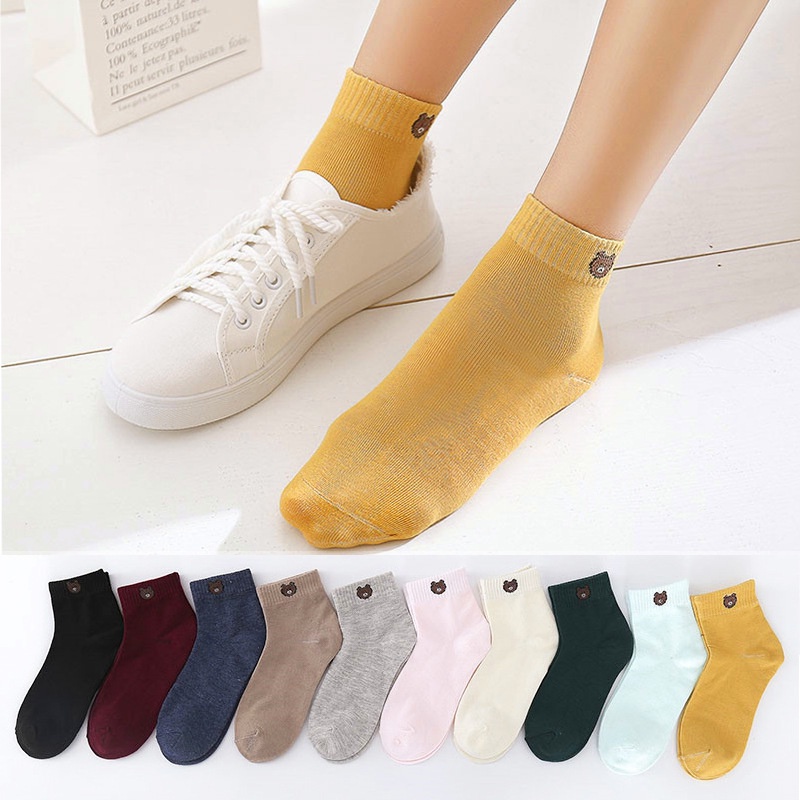 ❀ Chingu ❀ KK012 Kaos Kaki (Tanpa Kemasan) Wanita Panjang Diatas Mata Kaki Motif Bear Beruang Fashion Korea Women Sock Import Murah