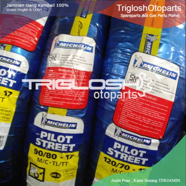 MURAH Paket ban tubles Michelin pilot street UK.90/80 & 120/70.17..free pentil