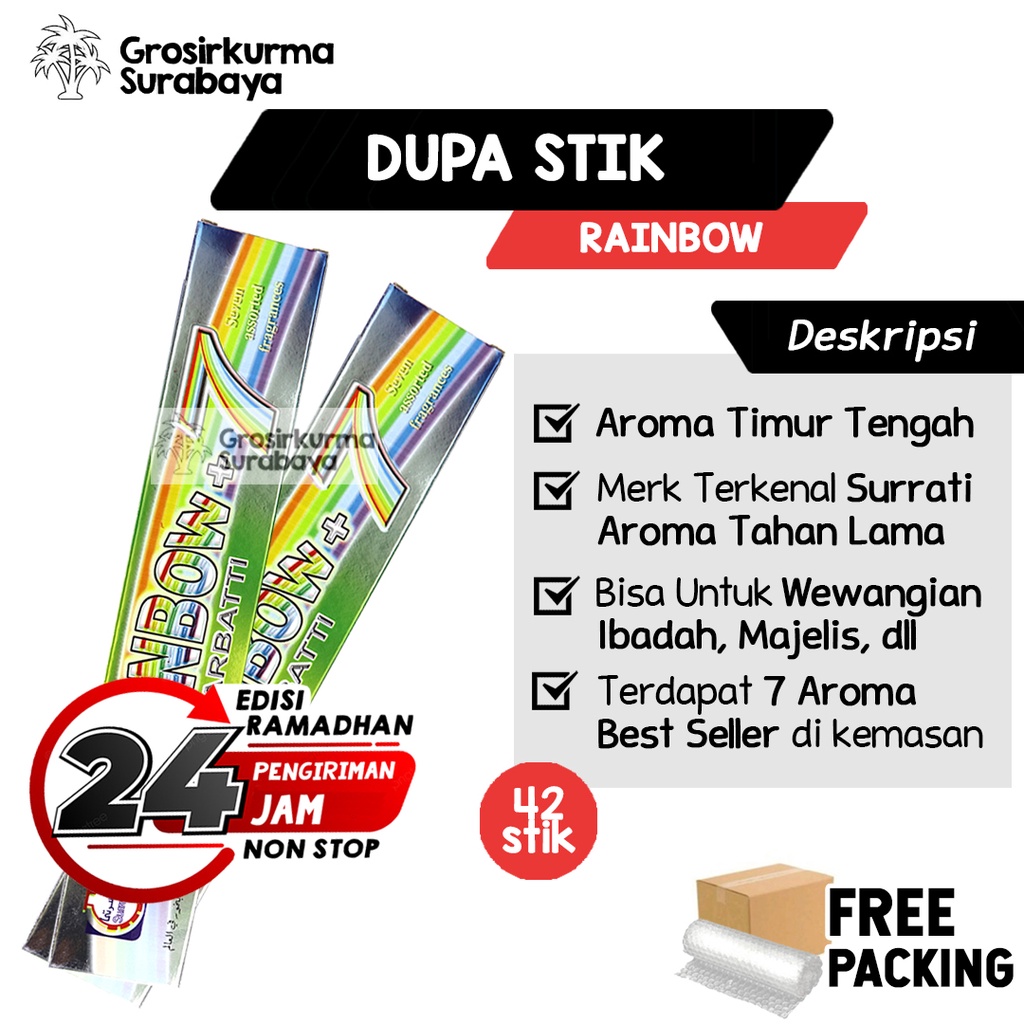 DUPA RAINBOW 42 Stick Premium Aroma Mewah Memikat Hati Miniatur Jazeera Arab Hadiah Souvenir Nikah