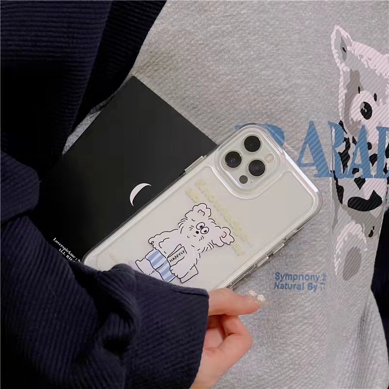 Case Bahan Akrilik Transparan Motif Beruang Putih Untuk iPhone 11 7Plus 8Plus Xr XS 13 12 Pro Max