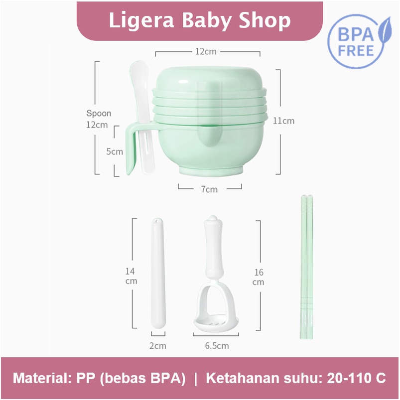 LIGERA 10 Pcs Baby Food Maker Alat Pengolah Penghalus Pembuat MPASI Masher Grinding Bowl Saringan