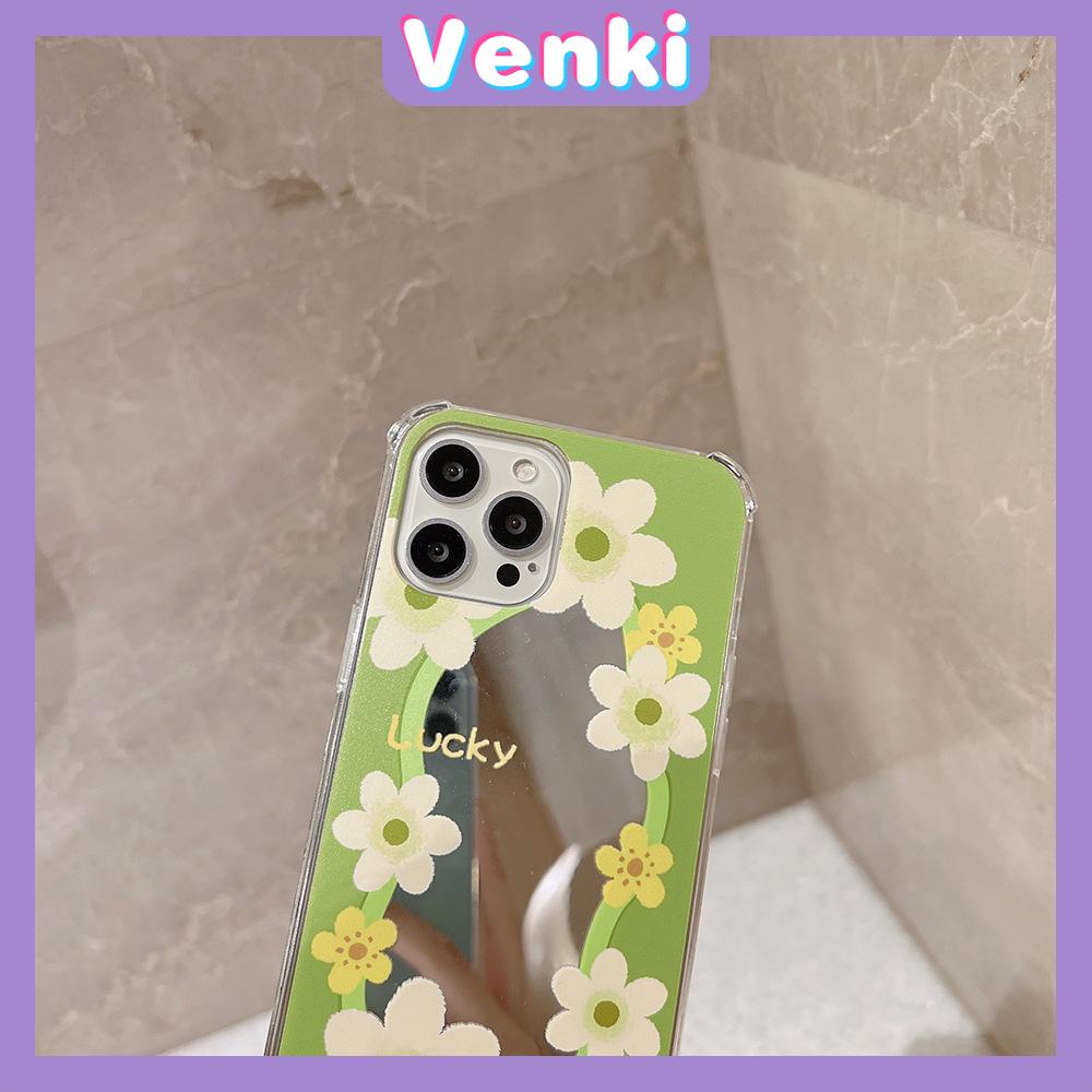 iPhone Case Acrylic HD Mirror Airbag Shockproof Protection Camera Cute Line Green Yellow Flowers Compatible For iPhone 11 iPhone 13 Pro Max iPhone 12 Pro Max iPhone 7 Plus