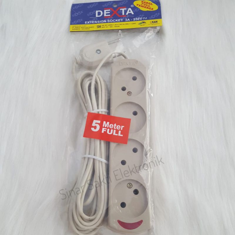 Stop kontak 4 lubang + kabel 5M 5 meter + lampu indikator / kabel roll murah dexta