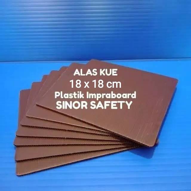 Alas Kue Kotak 18 x 18 cm Coklat Tebal 3mm Tatakan Plastik Impraboard