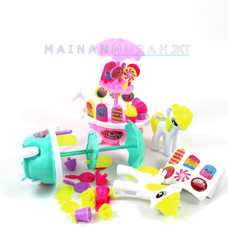 MAINANKEI ANAK MURAH GROBAK ICE CREAM FI529 ICE CREAM KUDA PONI SET ICECREAM LOLIPOP