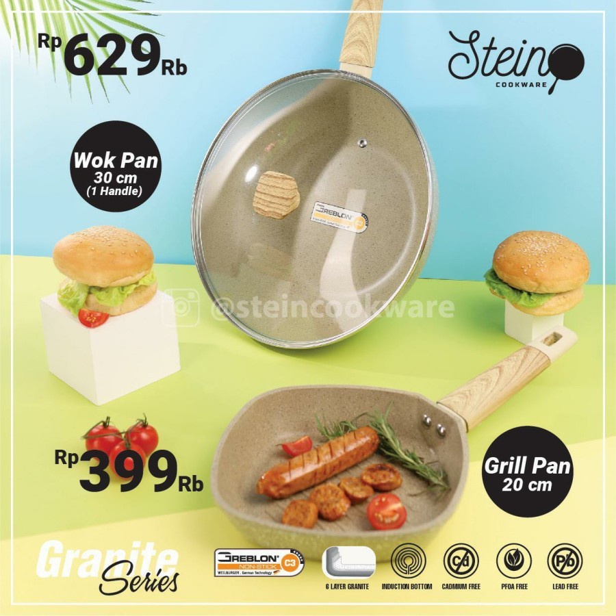 Stein Steincookware Paket Ivory Wok Pan 30 + Grill Pan 20