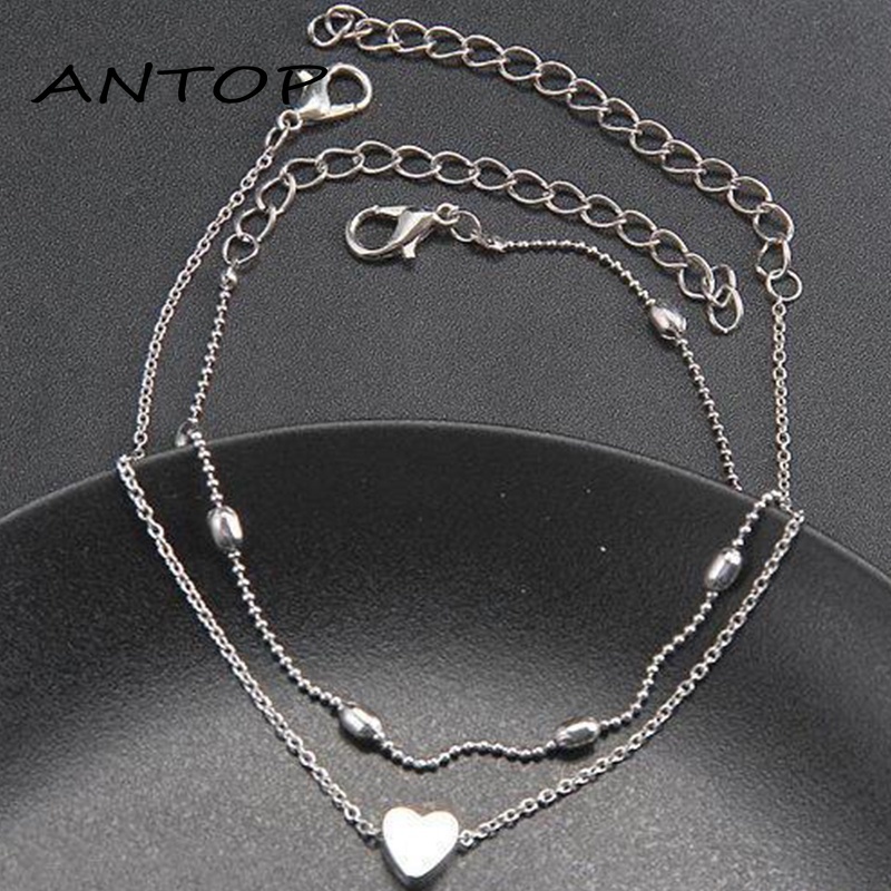 Fashion Gaya Liburan Pantai Eropa Dan Amerika Double-Layer Love Anklet Ladies Jewelry ANTOP