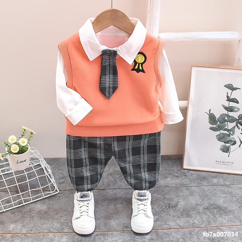 SSL53-Setelan Set Anak Laki Laki 3in1 Baju+Vest+Celana College Style