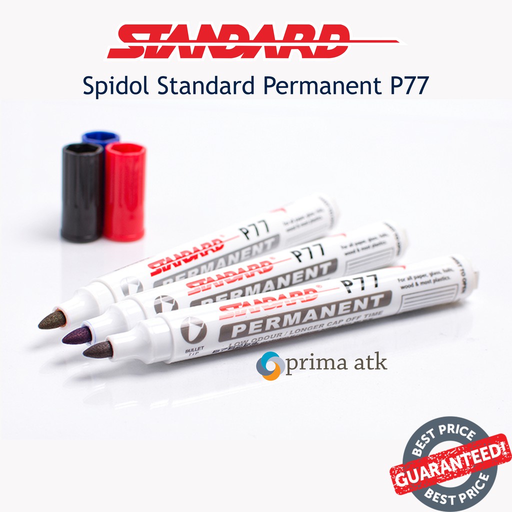 

SPIDOL PERMANENT STANDARD WHITEBOARD MARKER TIDAK LUNTUR WARNA HITAM BIRU MERAH MARKING MURAH P77