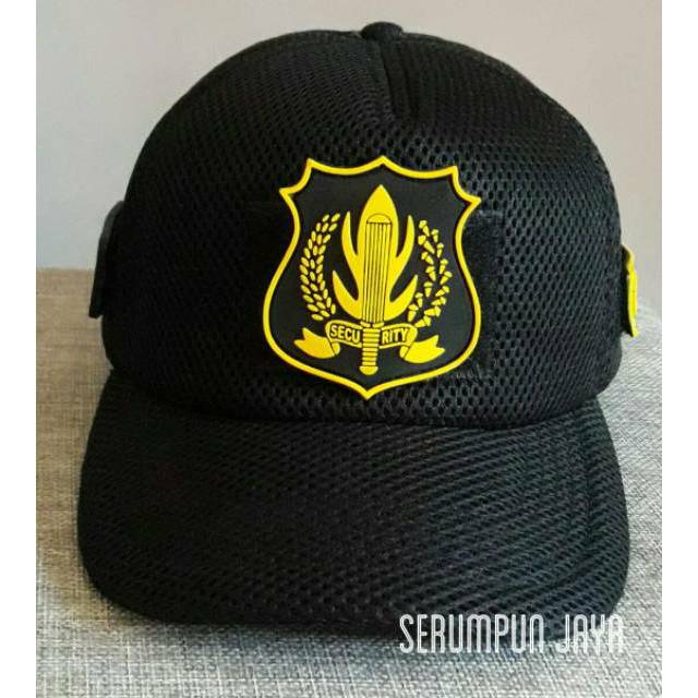 TOPI SECURITY LOGO KUNING - TOPI SECURITY LOGO KUNING BESAR JARING DOBEL MESH VELCRO