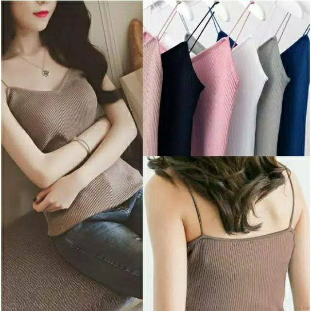 TERMURAH  Korea Knit Tank Top Kamisol Rajut Tanktop Polos C008 Tengtop Wanita Cewek